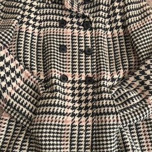 Vintage Black/White/Pink Houndstooth Pea Coat